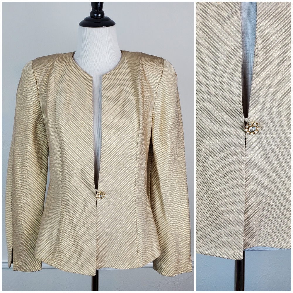 Karen Miller Blazer Jacket Vintage Evening Crystal Metallic Cream Glam 80s 90s
